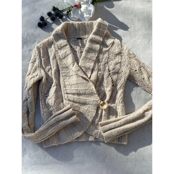 Free People Sweaters - Free People XS Womens Cable Knit Wrap Cardigan Sweater Beige Wool & Acrylic Y2K